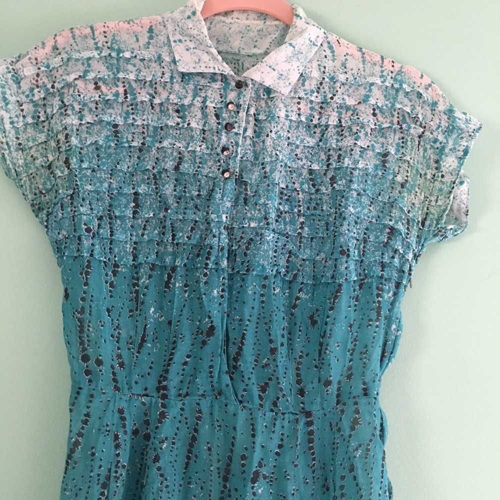 40s teal splatter print summer cotton dress